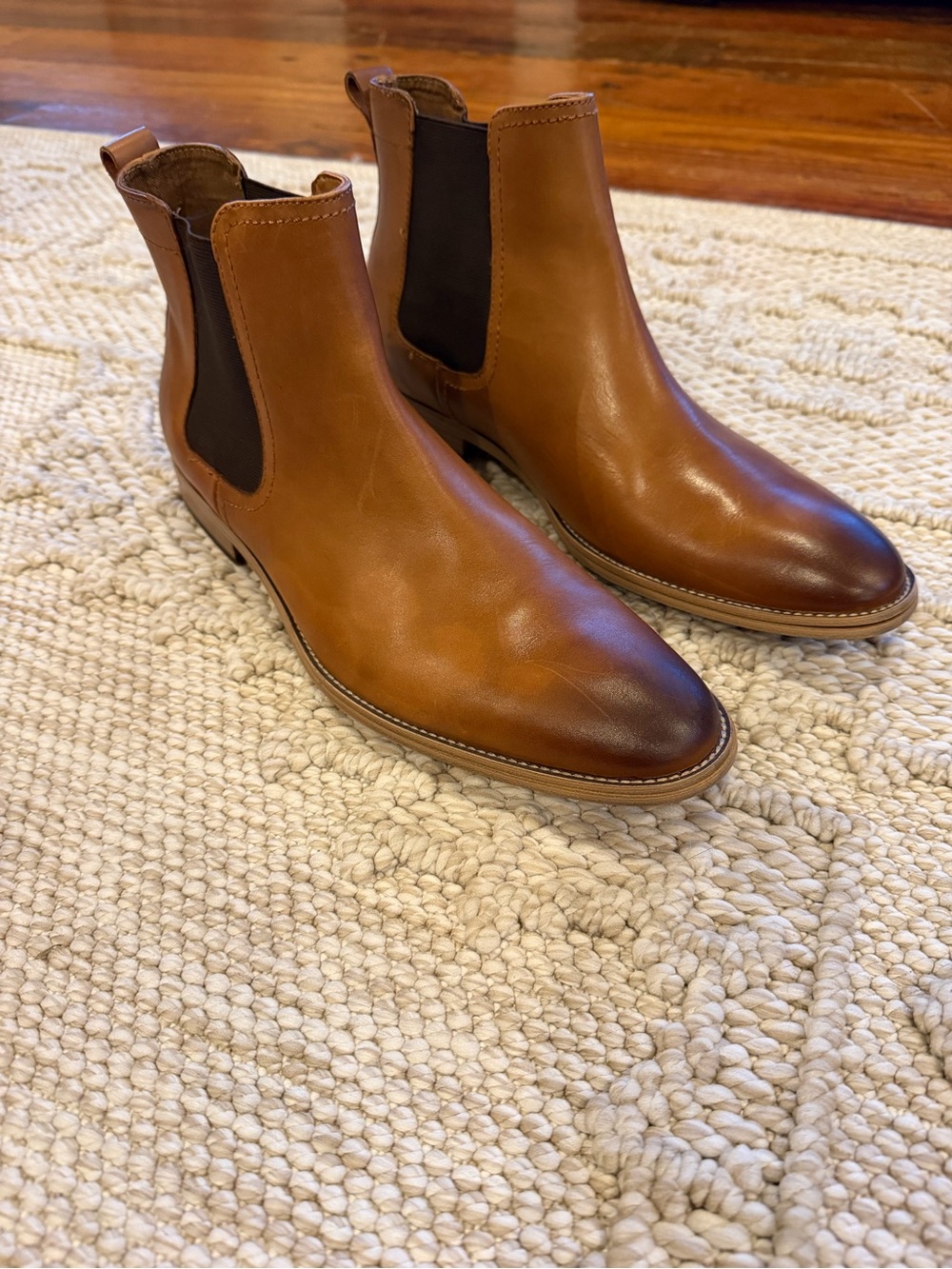 Aldo Men's Cognac Leather Chukka Boots with Dark Elastic Panels